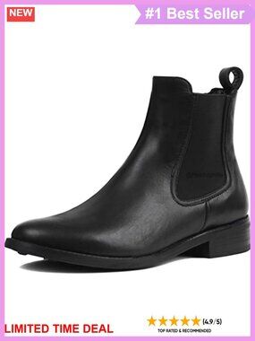 Leather Chelsea Ankle Boots Block Heel Round Toe Work